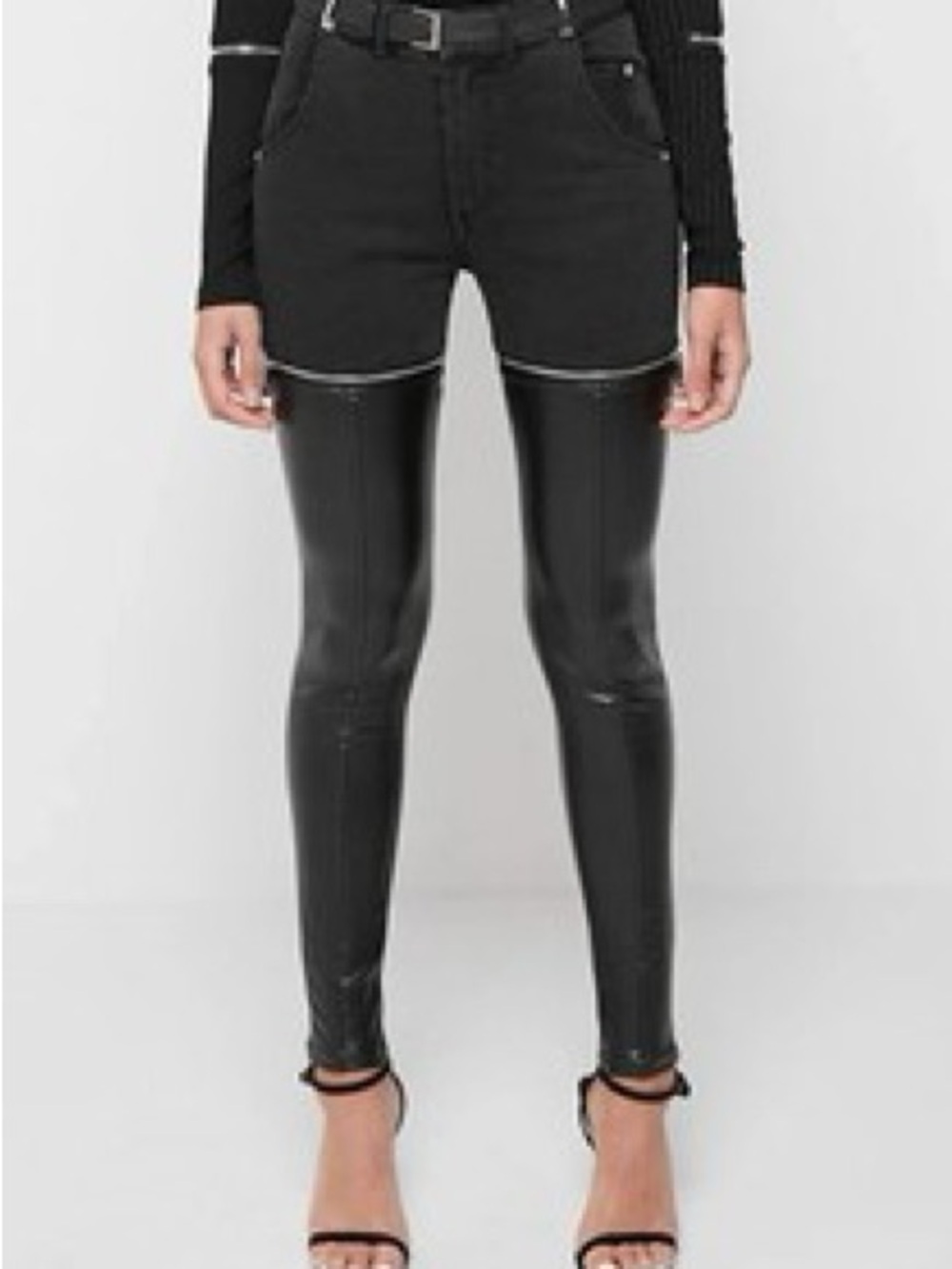 Maniere De Voir Black Faux-Leather Ponte Leggings with Short-Short Overlay